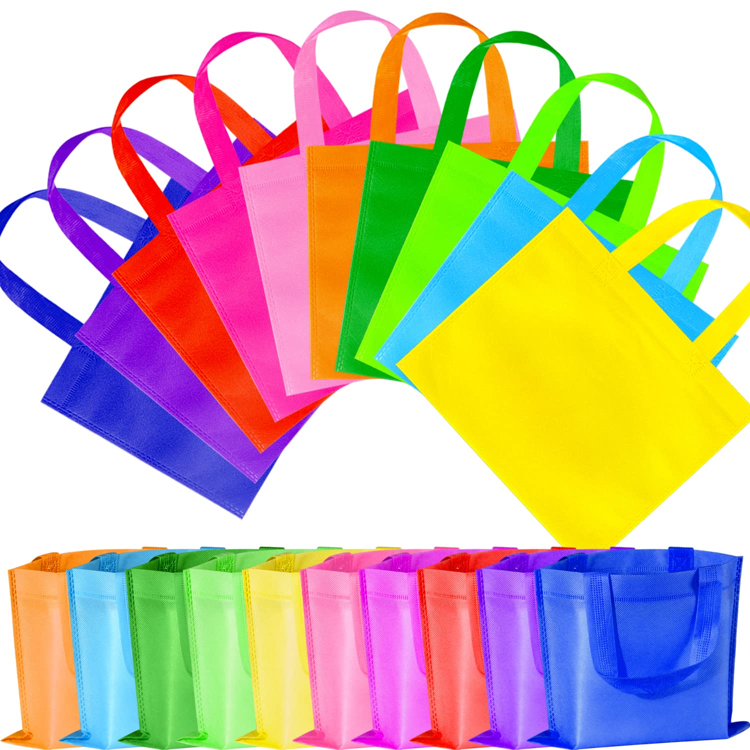 GITMIWS 30 Pack Non Woven Party Favor Bags, 9.8'' Small Reusable Kids Tote Bags with Handles, Rainbow Party Favor Goodie Bags for Kids Birthday