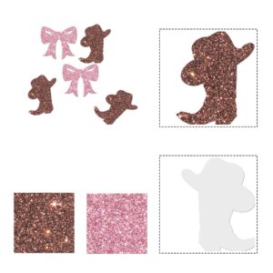 Ambishi 120pcs Pink & Brown Glitter Boots or Bows Confetti, Boy or Girl Gender Reveal Party Decoration, West Theme Baby Shower Confetti Paper Table Scatter