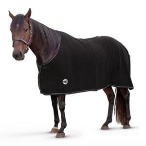 jeffers horse fleece cooler blanket - lightweight, moisture-wicking western blanket for winter warmth & stable use, adjustable fit, durable & easy-care - size 69", black