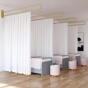 Privacy Partition Curtains, U-Shape Room Divider, Metal Support Wall Mounted Curtains, 6.56ft White Flat Hooks Medical Curtain for Fitting Room Beauty Salon Bedroom (White, 6.56ft)