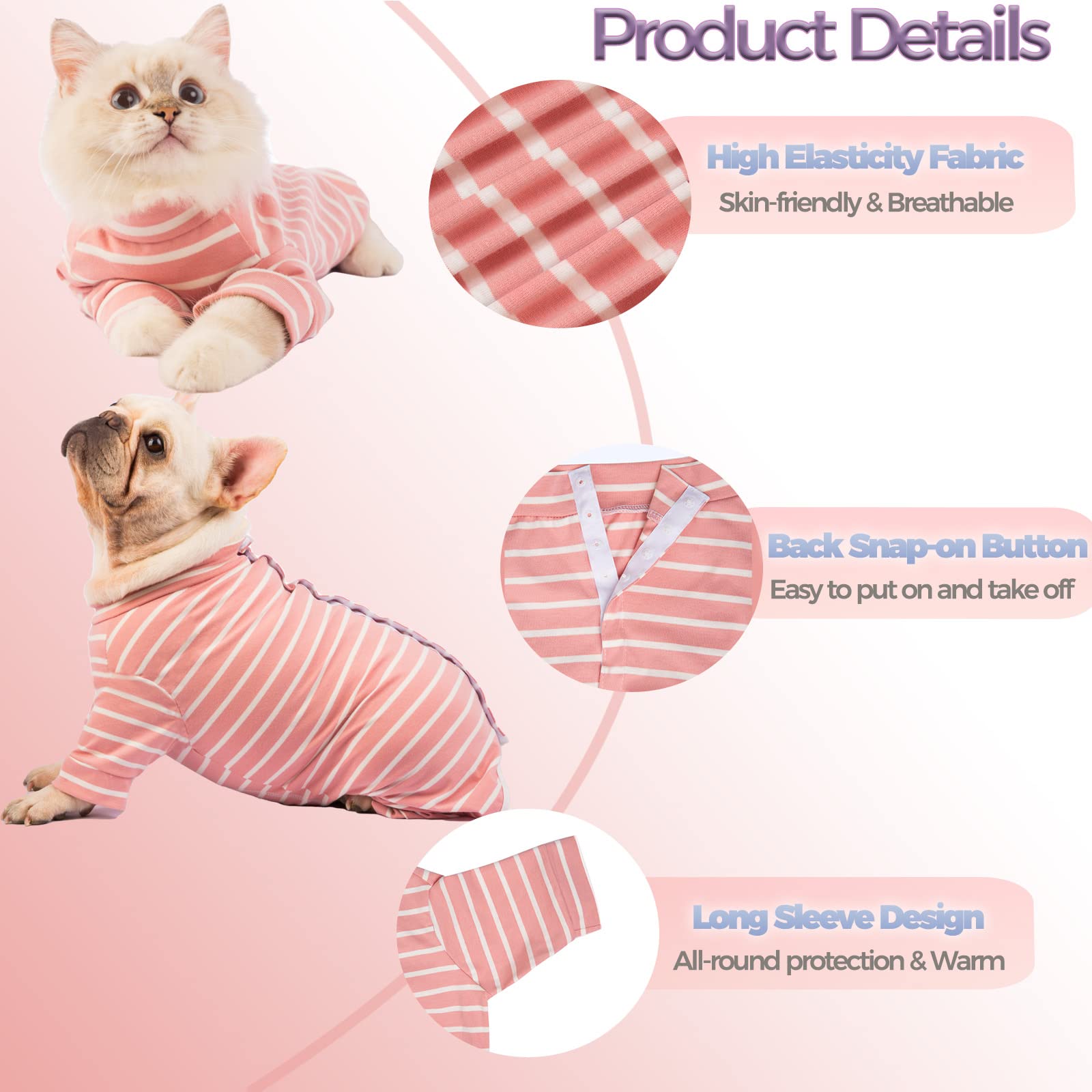 AOKAZI Dog Surgery Recovery Suit, Puppy Cat Onesie for Shedding Skin Disease Wound Protection, Medical Pet Surgical Suit Dog Shirt w/Long Sleeve, Dog Pajamas (Pink, Medium)