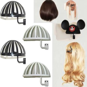 Pmsanzay 4 Pack Wall Mount Hanging Wig Stand, Wig Drying Holders, Plastic Wigs and Hats/Cap Rack Styling Drying Display Hangers, hold the shape of the wig and are EASY TO MOUNT. (2 Black+2 White)