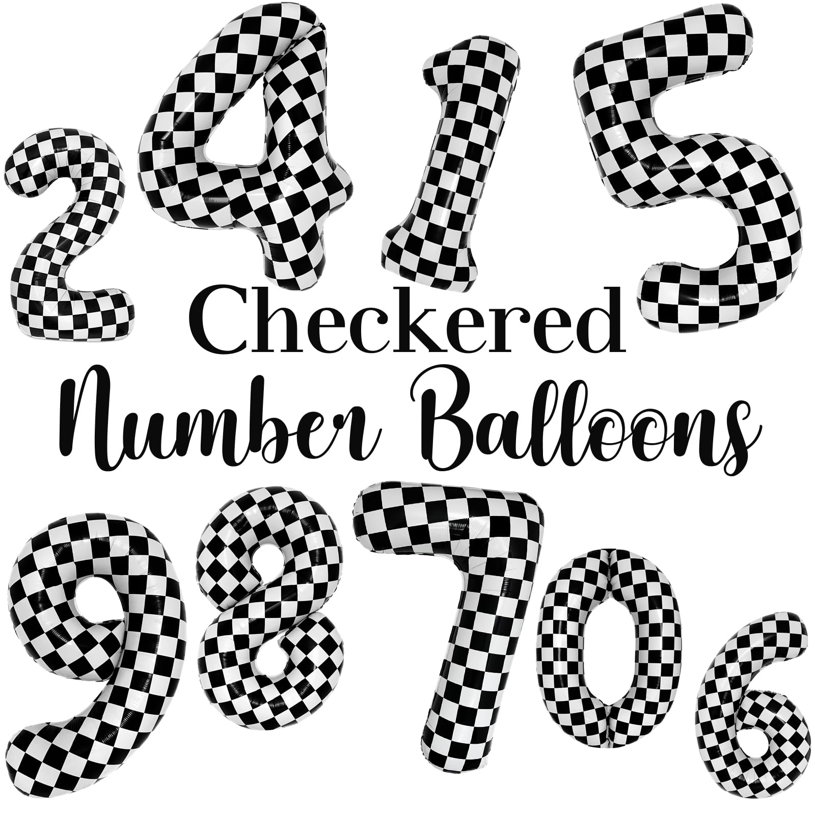 40 Inch Checkered 2 Balloon Large Black and White Number Balloon for Two Fast Race Car Birthday Party Supplies Number 2 Checkered Balloon