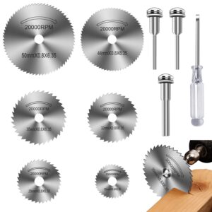 drill saw blades for dremel rotary tool 6pcs hss saw disc wheel cutting blades with 2pcs 1/8" round shank,1pcs 1/4" round shank for wood plastic aluminum cutting(one screwdriver)