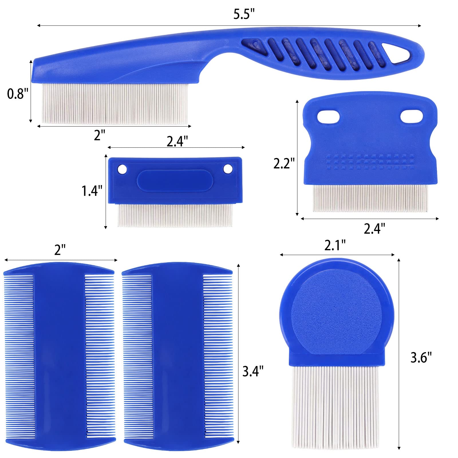 6 Pack Flea Lice Comb for Dogs Cats, Pet Tear Stain Remover Grooming Comb with Rounded Metal Teeth for Small, Medium & Large Pets, Blue