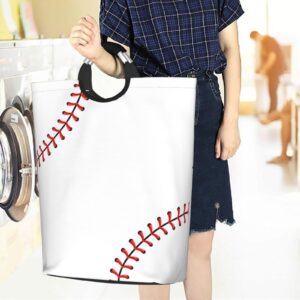 Gbuzozie Red Stitching Baseball Laundry Hamper White Ball Storage Basket Toys Clothes Organizer Bin For Home Bathroom Bedroom Dorm Nursery, 52l