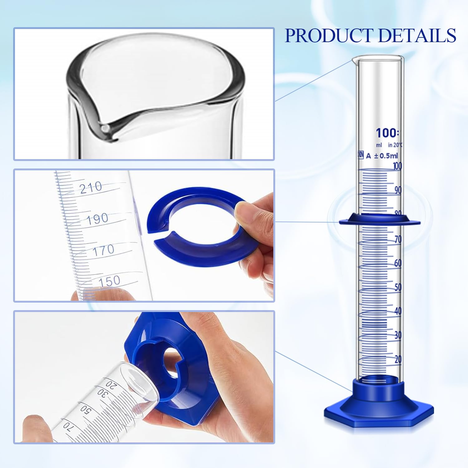 5PCS Graduated Cylinder Measuring Cylinder Thick Glass Lab Cylinders (100ML)