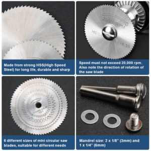 Drill Saw Blades for Dremel Rotary Tool 6Pcs HSS Saw Disc Wheel Cutting Blades with 2Pcs 1/8" Round Shank,1Pcs 1/4" Round Shank for Wood Plastic Aluminum Cutting(One Screwdriver)