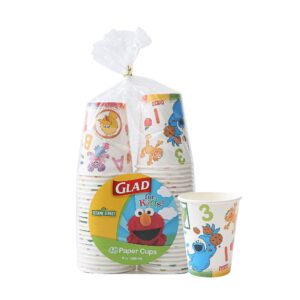 glad for kids sesame street 9oz paper cups curriculum style, 48ct | sesame street paper cups, kid sized disposable cups | elmo paper cups for everyday use