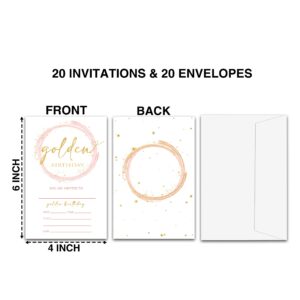 TIRYWT Golden Birthday Invitations, Fill-In Style Birthday Party Invitations with Envelopes (20-Pack), Birthday Party Decorations And Supplies -yqk-a38