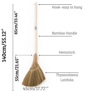 BMart Home Natural Whisk Sweeping Hand Handle Broom 55.12 inch Length- Vietnamese Straw Soft Broom for Cleaning Indoor-Outdoor, Sofa, Car Hood, Decoration Items (Natural)