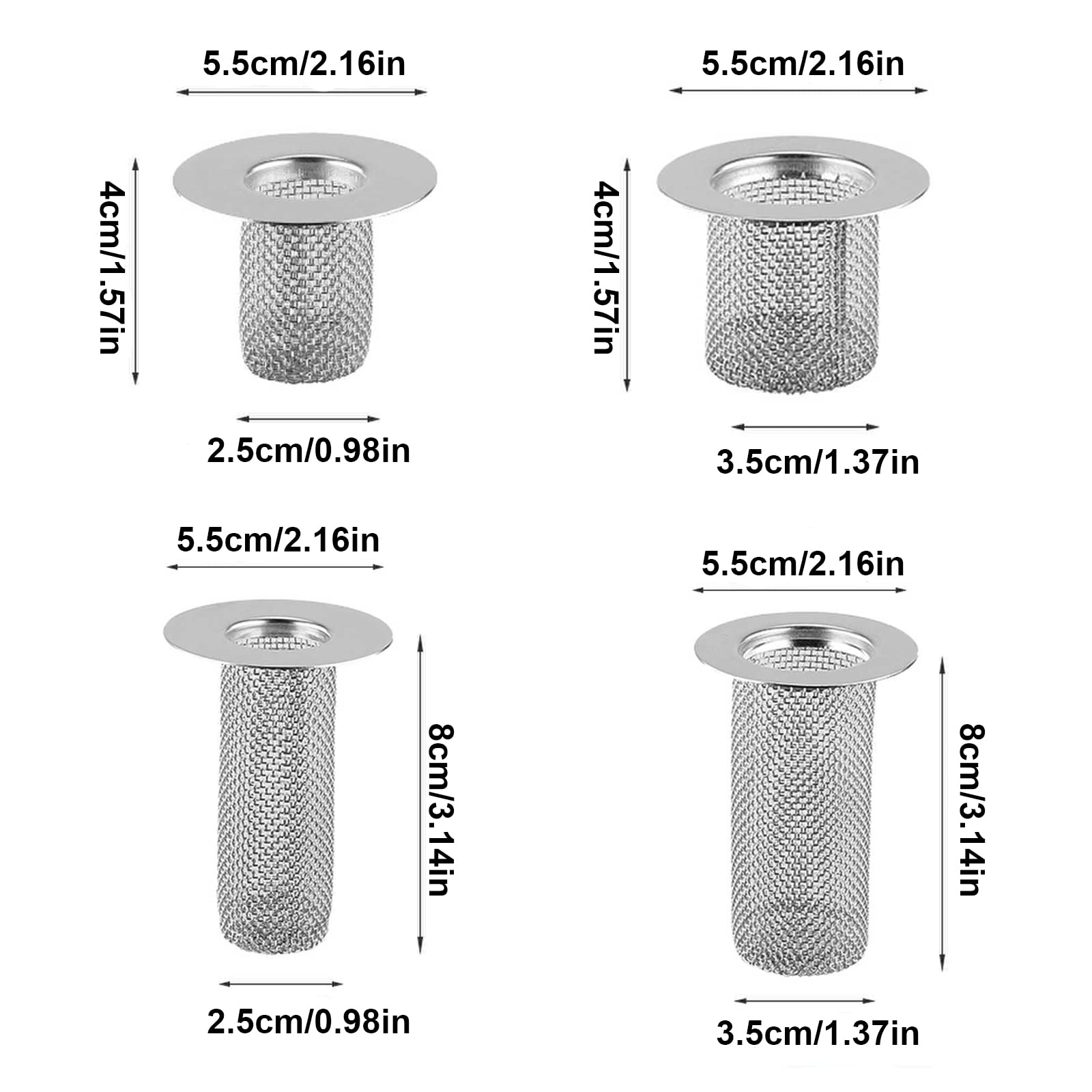 MSUIINT 4PC Kitchen Sink Strainer Stainless Steel, Sink Drain Strainer Bathroom Sink Strainer Drain Strainer Hair Catcher for Kitchen, Sink Traps Laundry Sink Drain Basket Filter for Home