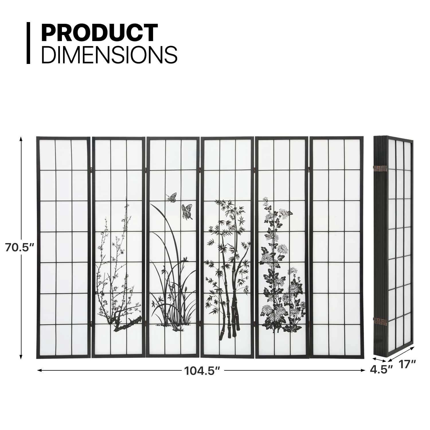 MoNiBloom 6-Panel Divider for Room Separation 5.7ft Oriental Gentlemen-Among-Flowers Pattern Room Partitions and Dividers, Freestanding Home Office Privacy Screens Dressing Screen Folding Panels