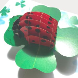 Paper Pop Up Cards 4.7x6.69 inch, ladybug with lucky plant, 3D Popup Greeting Cards with Note Cards and Envelopes, perfect for pop-up bursting birthday gift.