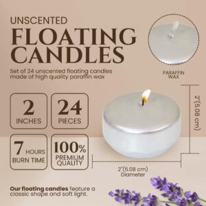 Axiom Floating Candles for Centerpieces - 24-Pack, Floating Candle 2 inch Hand-Rolled Paraffin, Cotton Wicks, 4-Hour Clean Burn - Unscented, Dripless Water Candles for Weddings, Parties, Home Decor