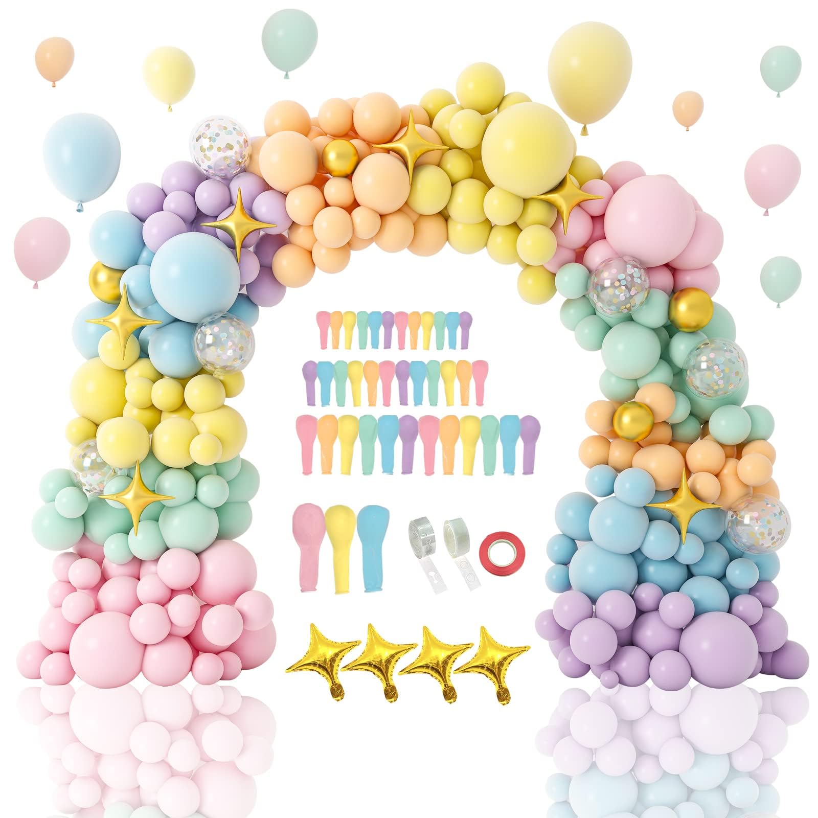 PERPAOL 146pcs Easter Pastel Rainbow Balloon Arch Garland Kit Macaron Unicorn Spring Globos Para Decoracion with Star Foil Balloon for Baby Shower Birthday Anniversary Mermaid Party Graduation