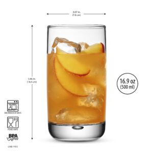 Set of 4 Highball Glasses 16 Oz Collins Cocktail Drinking Glass Cups, Bubble Base Glassware for Water, Juice, Cocktails, Beer Pint Glasses, Modern Basic Tumblers.