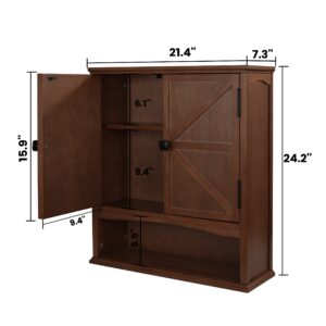 CONSDAN Bathroom Wall Cabinet, Wood Kitchen Cabinet Wall Mounted, USA Grown Solid Poplar Hardwood Structure Hanging Wall Storage Cabinet Over The Toilet, Medicine Cabinet with Two Doors and Shelves