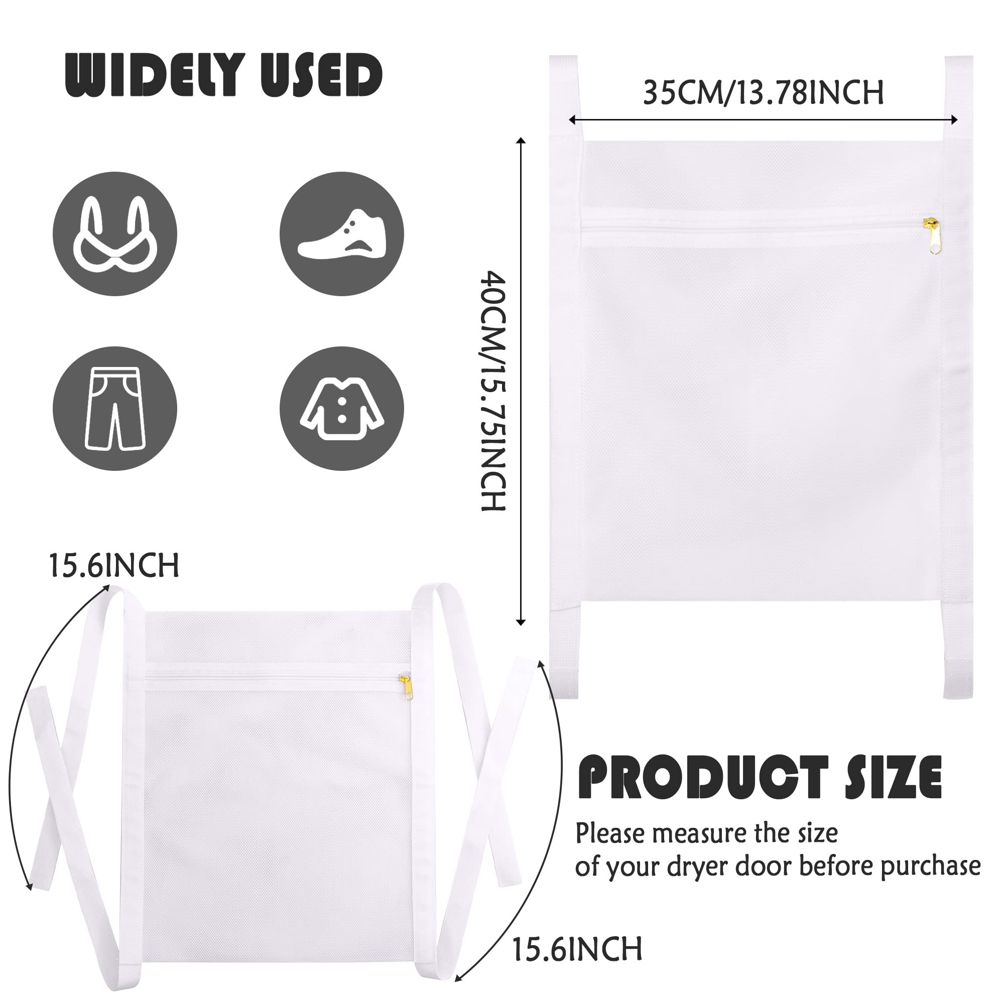 Sneaker Wash & Dry Net Bag for Dryer,15.7x13.8 Inch Large HoneyComber Mesh Bags with Zipper and Strap for Shoes, Clothing, Laundry Reused Bag Tool (Large) (white)