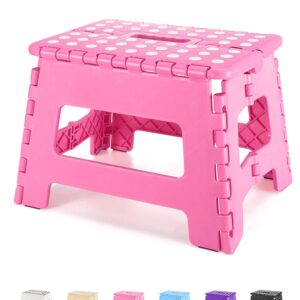 Folding Step Stool 9" and 13", Durable Kids Step Stool for Kids and Adults, Pink 2 Pack