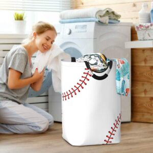 Gbuzozie Red Stitching Baseball Laundry Hamper White Ball Storage Basket Toys Clothes Organizer Bin For Home Bathroom Bedroom Dorm Nursery, 52l