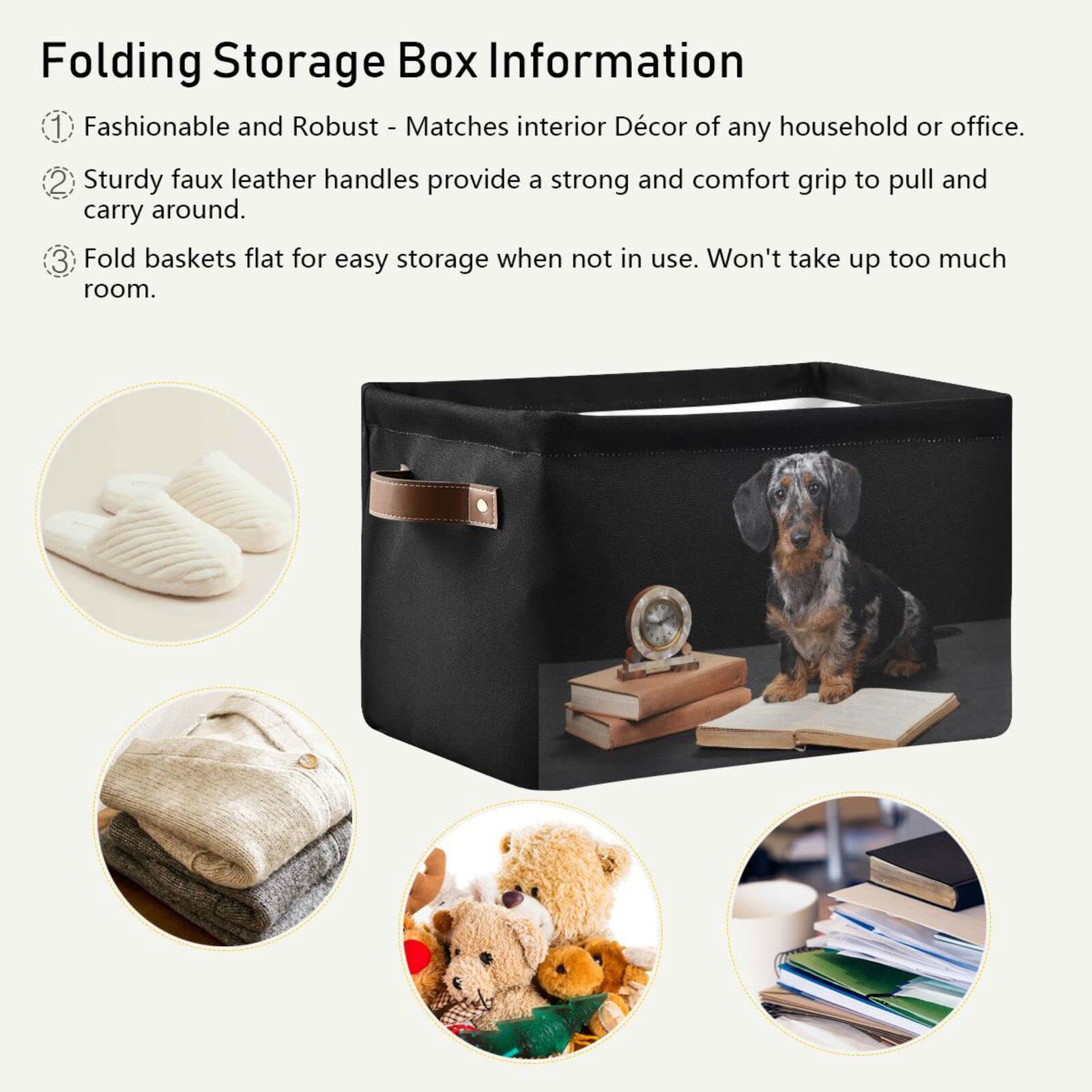 ALAZA Funny Dachshund Dog Black Foldable Storage Box Storage Basket Organizer Bins with Handles for Shelf Closet Living Room Bedroom Home Office 1 Pack