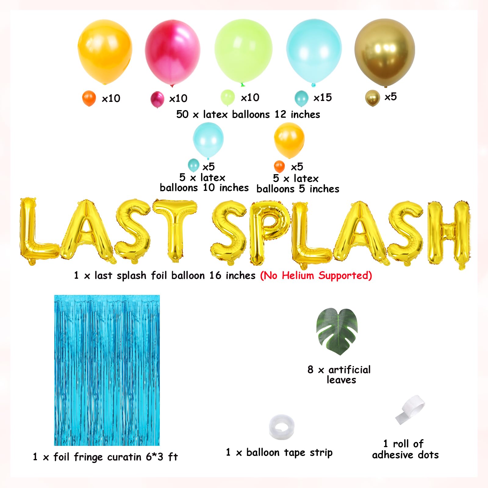 Last Splash Bachelorette Party Decorations, Last Splash Balloon Banner, Foil Fringe Curtain, Balloon Garland Arch Kit for Summer Pool Bachelorette Bridal Shower Hen Party Supplies