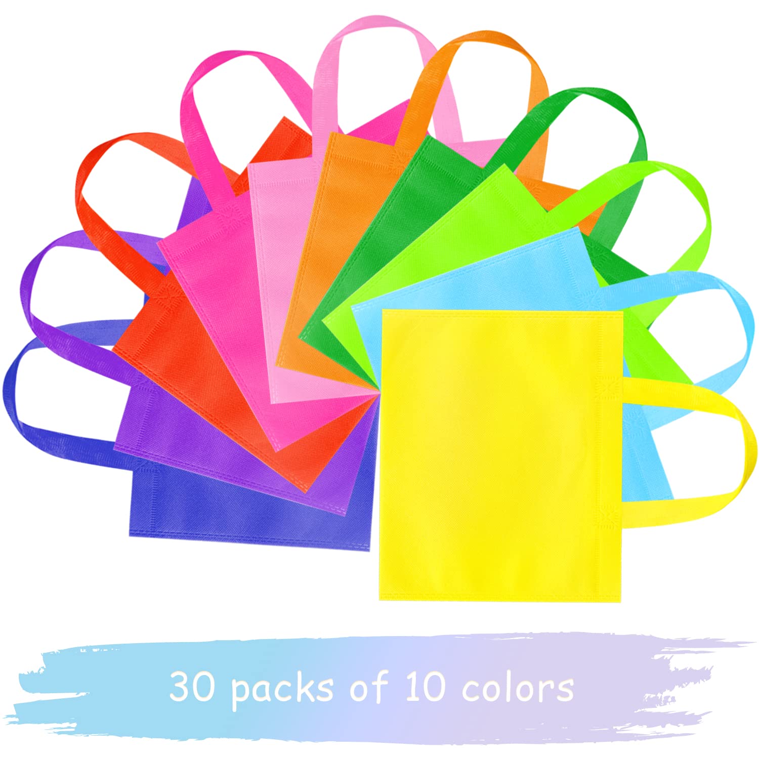 GITMIWS 30 Pack Non Woven Party Favor Bags, 9.8'' Small Reusable Kids Tote Bags with Handles, Rainbow Party Favor Goodie Bags for Kids Birthday