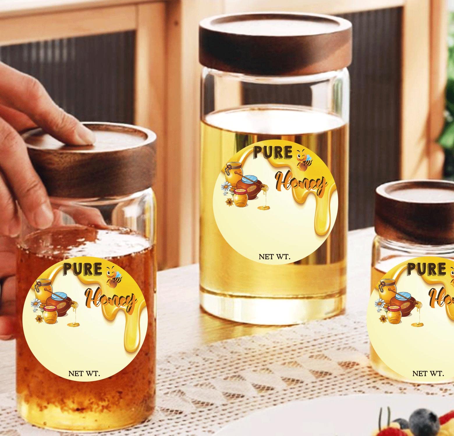 1.5 inch Honey Bottle Label Homemade Honey Net Weight Labels for Small Business Canning Jars and Lids 500pcs Per Roll