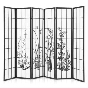 monibloom 6-panel divider for room separation 5.7ft oriental gentlemen-among-flowers pattern room partitions and dividers, freestanding home office privacy screens dressing screen folding panels