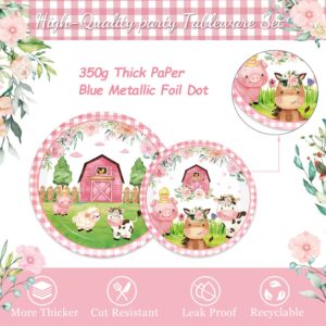 96PCS Farm Animals Party Supplies Tableware Set Farm Birthday Party Barn Animal Theme Party Cute Pink Animal Baby Shower Dessert Plate Dinner Plate Paper Napkins Forks Dinnerware for 24 Guests