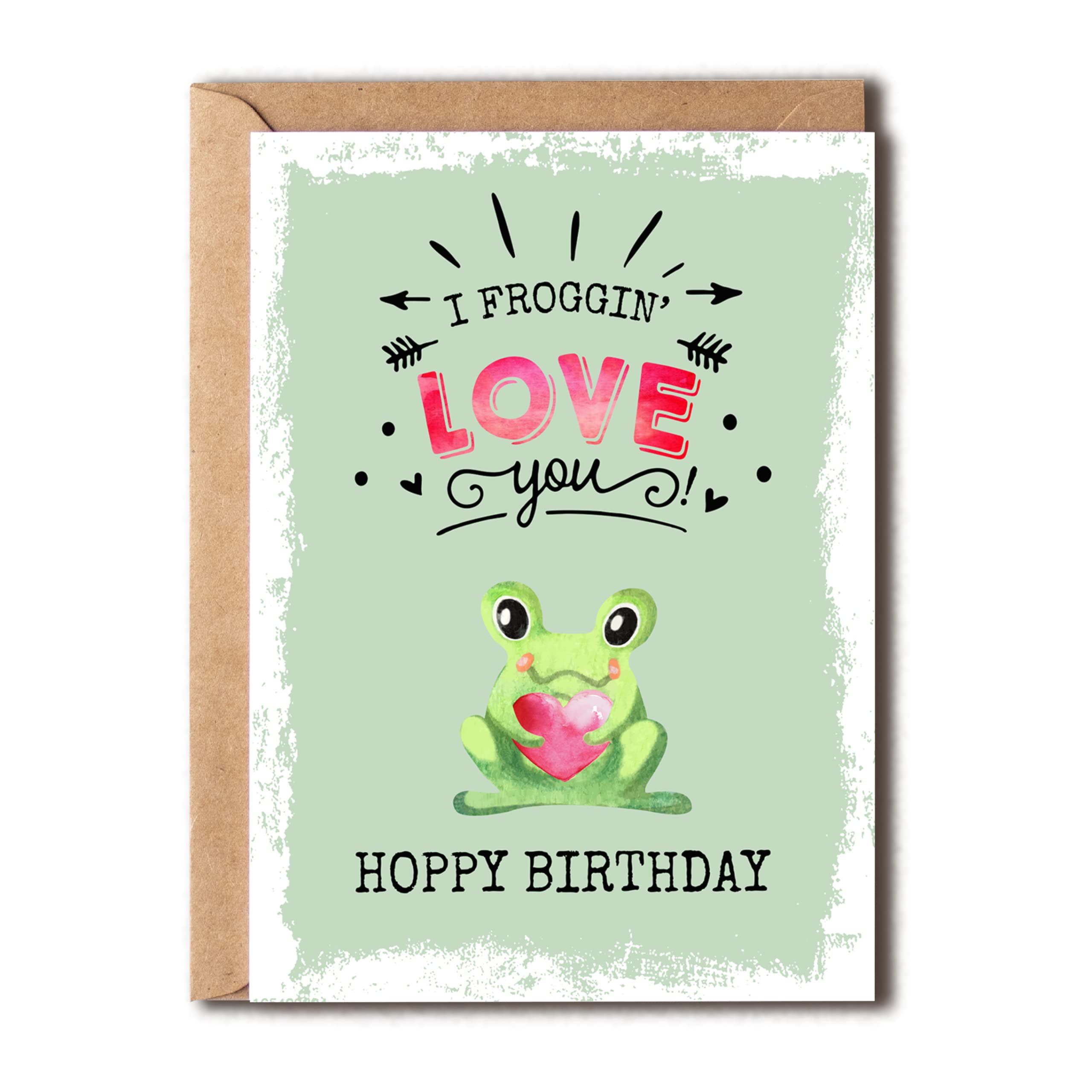 OystersPearl I Froggin' Love You Hoppy Birthday Funny Frog Birthday Card - Cute Birthday Card - Frog Card - Funny Happy Birthday Card