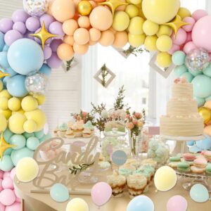 PERPAOL 146pcs Easter Pastel Rainbow Balloon Arch Garland Kit Macaron Unicorn Spring Globos Para Decoracion with Star Foil Balloon for Baby Shower Birthday Anniversary Mermaid Party Graduation