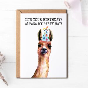 OystersPearl It's Your Birthday Alpaca My Party Hat - Birthday Card - Alpaca Card - Greeting Card - Funny Happy Birthday Card - Watercolor Alpaca Card