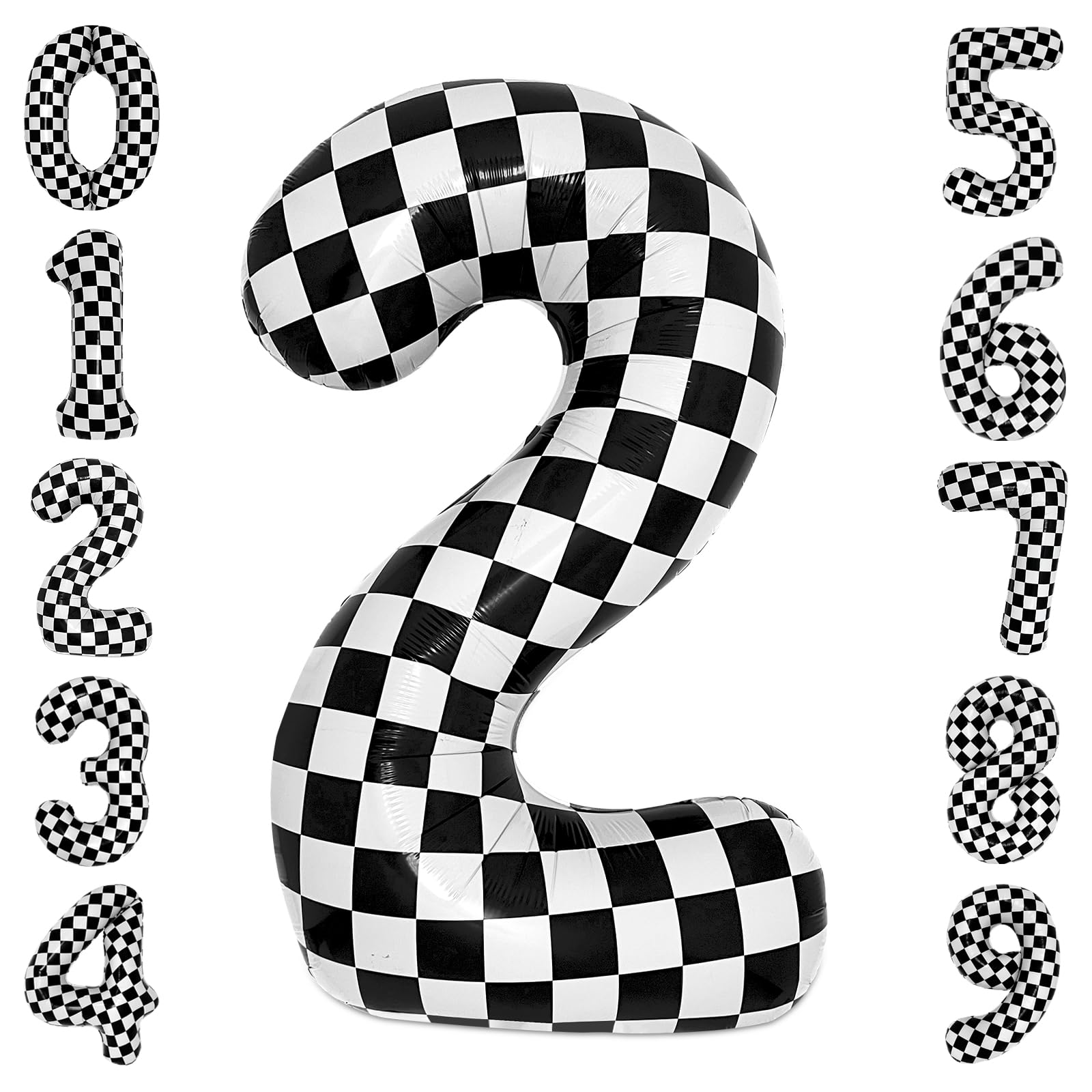 40 Inch Checkered 2 Balloon Large Black and White Number Balloon for Two Fast Race Car Birthday Party Supplies Number 2 Checkered Balloon