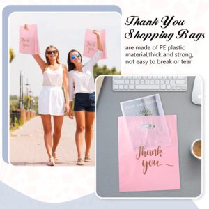 200 Pieces Plastic Thank You Bags Plastic Shopping Bags for Small Business Pink Gift Bags with Handles Merchandise Bags with Gold Thank You Logo for Party Stores Business Gift Supplies (12 x 15 Inch)