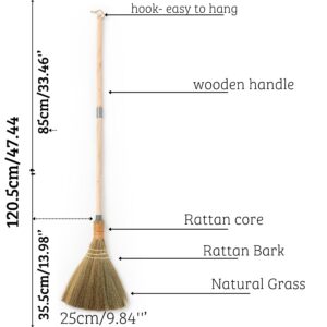 BMart Home Vietnamese Broom Long Handle, Indoor and Outdoor Broom to Sweep & Clean Floors, Sturdy Wooden Handle for Strength & Durability, Decoration Idea, Wedding Broom - 9.84'' Width, 47.44" Length