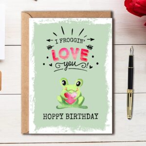 OystersPearl I Froggin' Love You Hoppy Birthday Funny Frog Birthday Card - Cute Birthday Card - Frog Card - Funny Happy Birthday Card