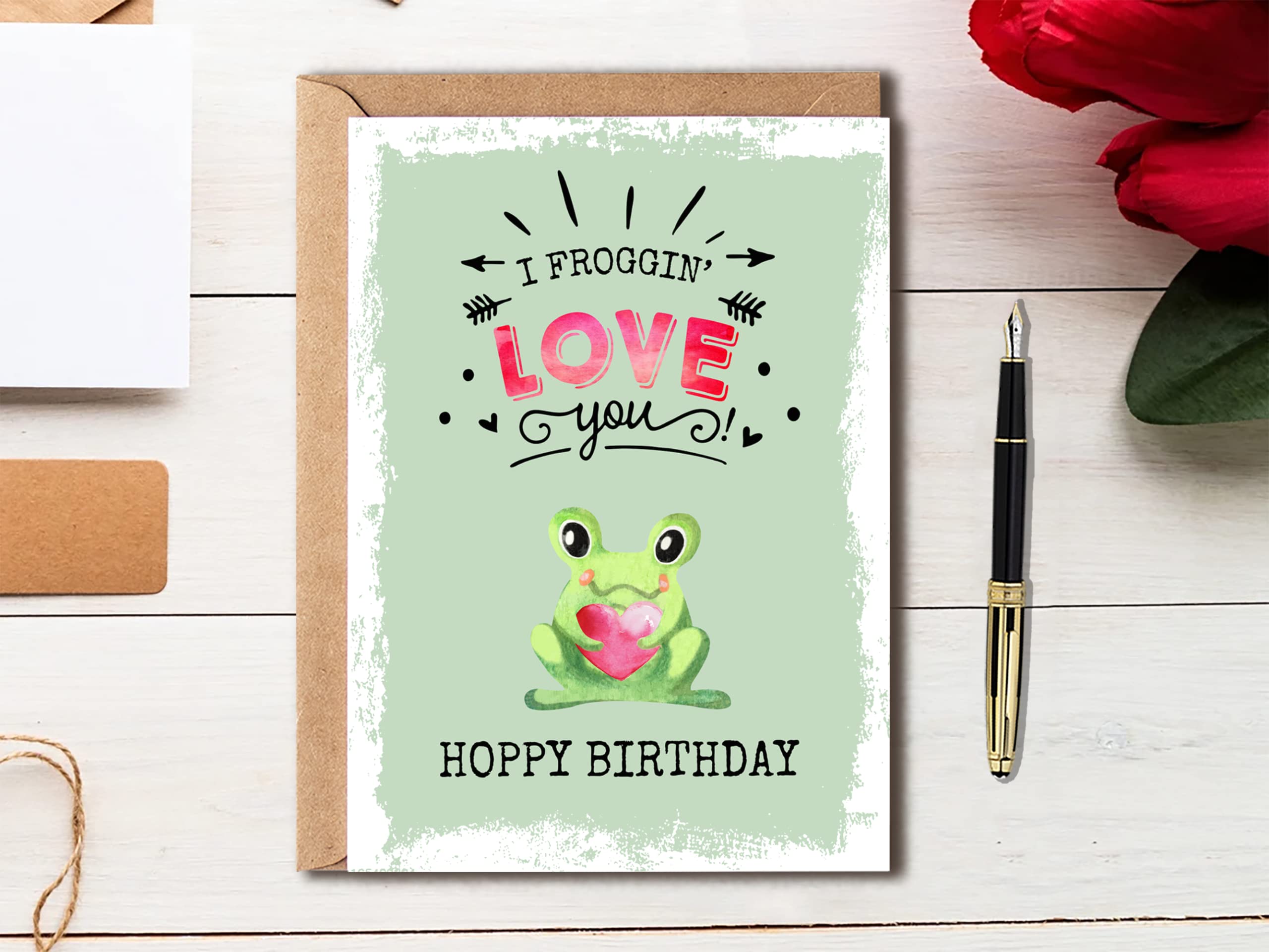 OystersPearl I Froggin' Love You Hoppy Birthday Funny Frog Birthday Card - Cute Birthday Card - Frog Card - Funny Happy Birthday Card