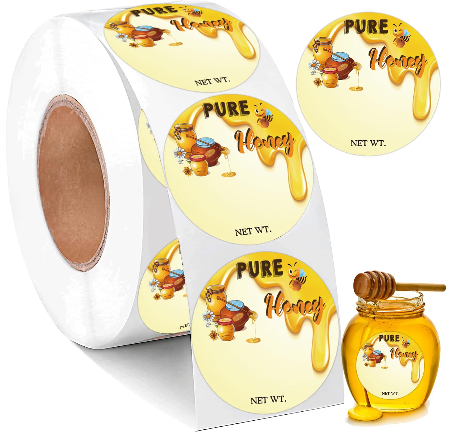 1.5 inch Honey Bottle Label Homemade Honey Net Weight Labels for Small Business Canning Jars and Lids 500pcs Per Roll