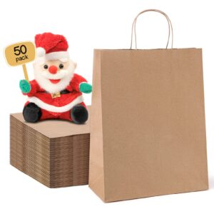 metronic paper gift bags 10x5x13 50pcs, brown kraft paper bags medium size with handles, gift wrap bags for business, heavy duty bulk paper shopping bags for clothing, retail, merchandise