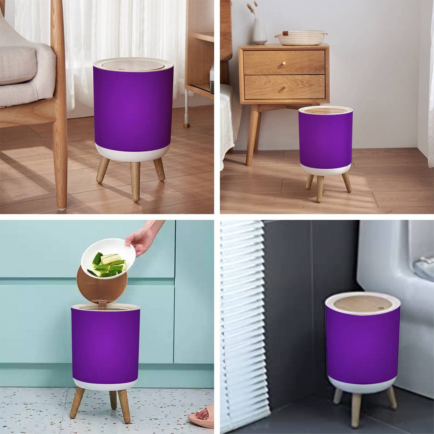 LGCZNWDFHTZ Small Trash Can with Lid for Bathroom Kitchen Office Diaper Smooth Elegant Gradient Purple Well Using as Design Bedroom Garbage Trash Bin Dog Proof Waste Basket Cute Decorative