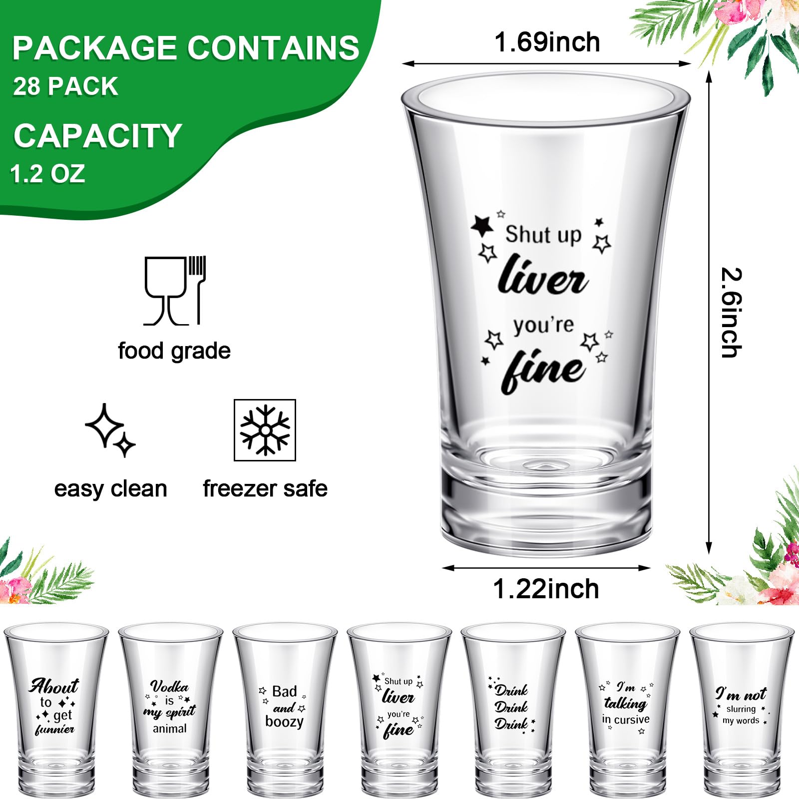 28 Pcs Funny Shot Glasses for Adult Acrylic Party Shot Glasses 1.2 Ounce Shot Glasses Party Favors for Guests Shot Glasses Bulk Wine Shot Glasses for Adult Birthday Party Drinking Gifts Supplies