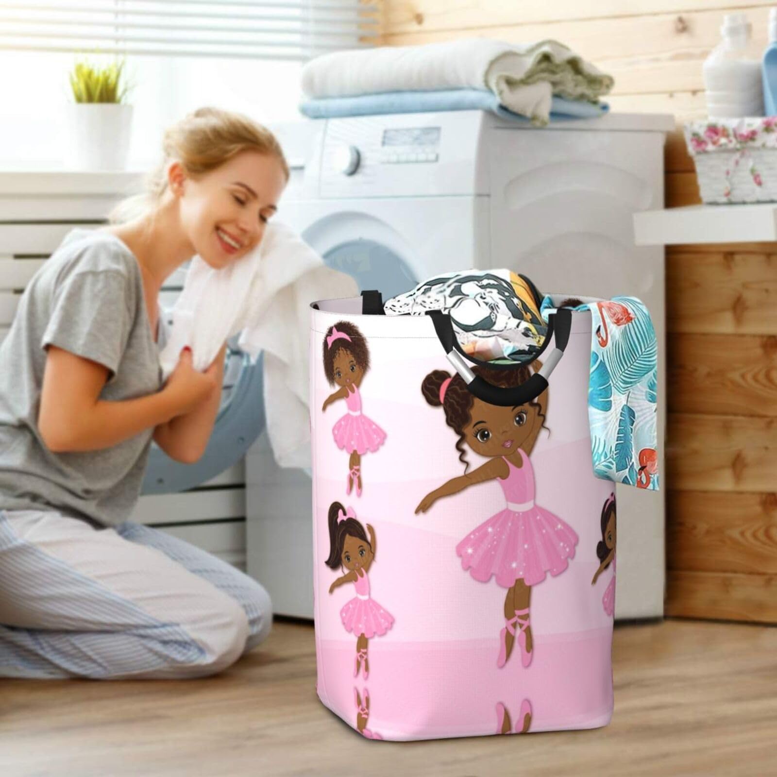 Gbuzozie Cute African American Black Girl Laundry Hamper Storage Basket Toys Clothes Organizer Bin For Home Bathroom Bedroom Dorm Nursery, 52l