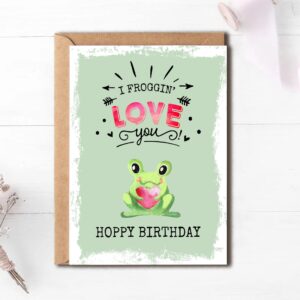 OystersPearl I Froggin' Love You Hoppy Birthday Funny Frog Birthday Card - Cute Birthday Card - Frog Card - Funny Happy Birthday Card