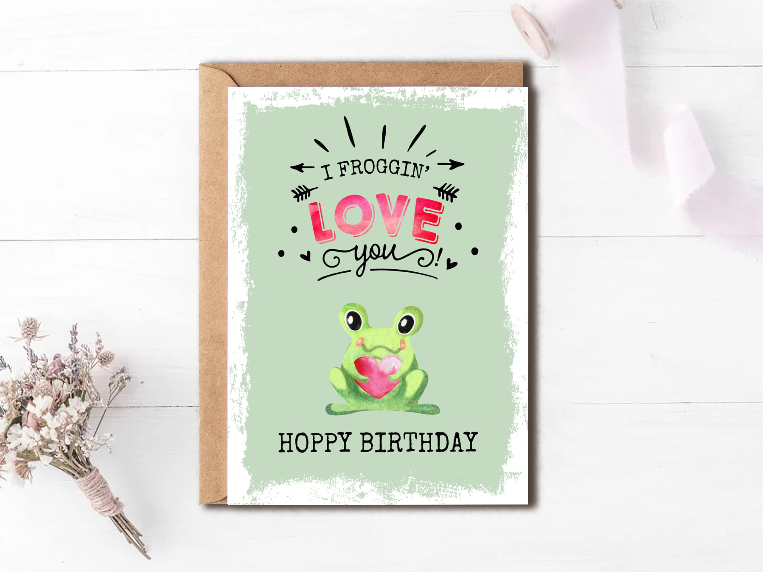 OystersPearl I Froggin' Love You Hoppy Birthday Funny Frog Birthday Card - Cute Birthday Card - Frog Card - Funny Happy Birthday Card