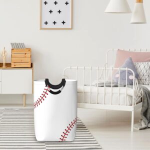 Gbuzozie Red Stitching Baseball Laundry Hamper White Ball Storage Basket Toys Clothes Organizer Bin For Home Bathroom Bedroom Dorm Nursery, 52l