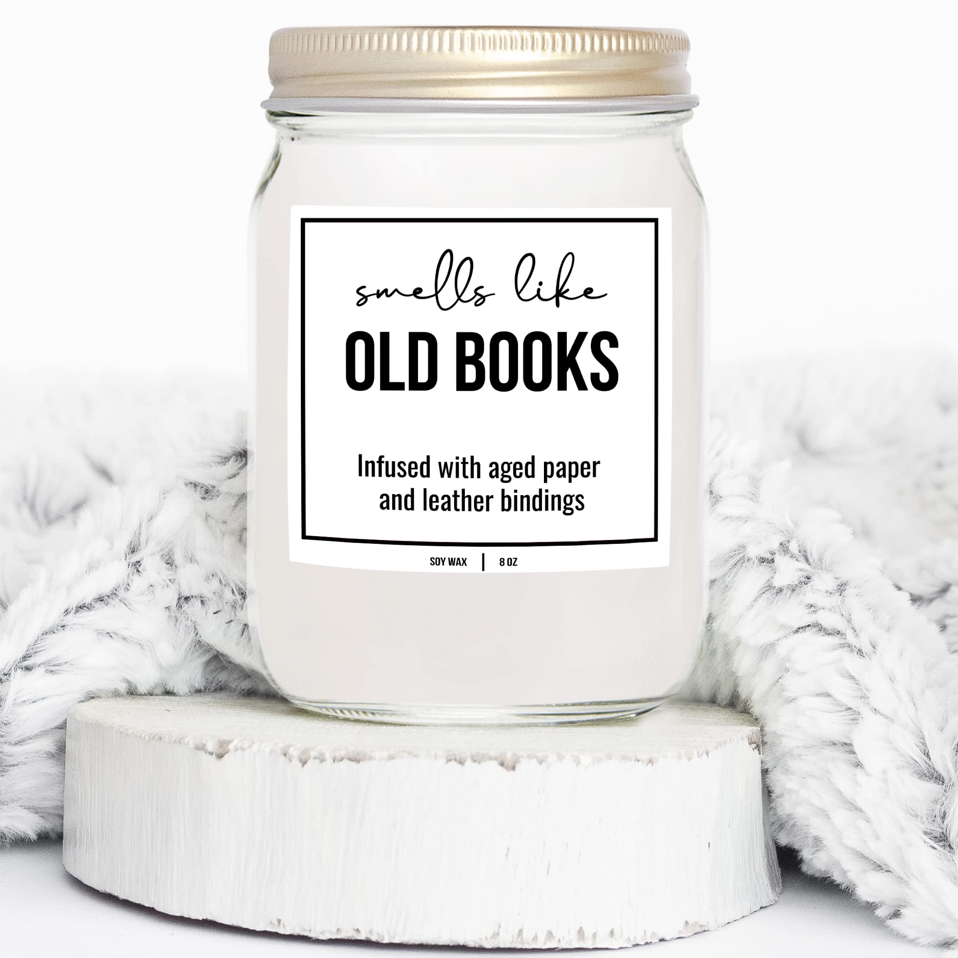 YouNique Designs Book Lovers Candle - White Soy Candles for Home Scented Book Lovers Gifts for Women, Funny Book Candles Gifts for Women, 8 oz, Old Books Scented Candles