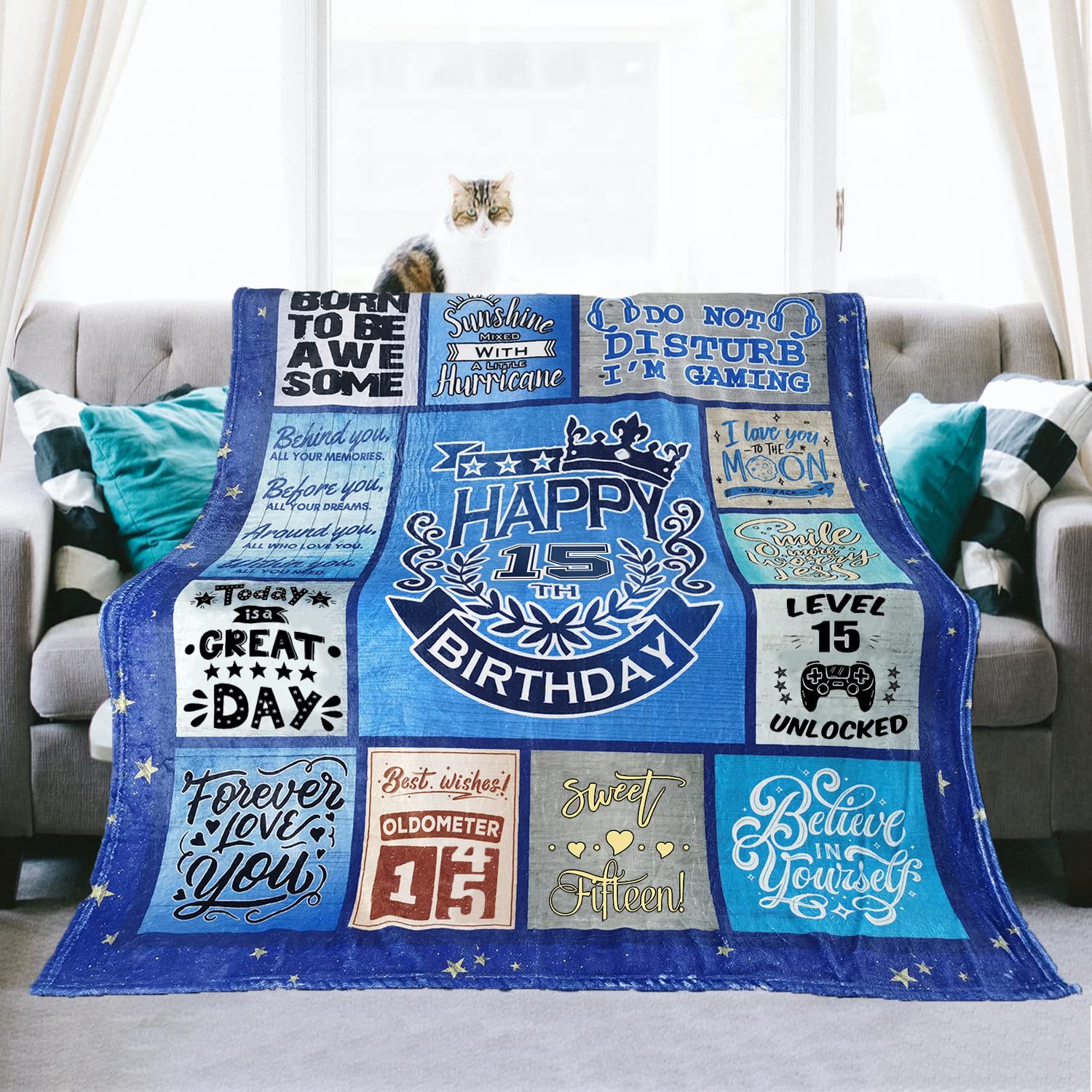 15 Year Old Girl Boy Gifts for Birthday Throw Blanket 50”x60”, 15th Birthday Gifts for Girls Boys, Coolest Gifts For 15 Year Old Boys, Quinceanera Gifts, 15th Birthday Decorations for Girls Boy