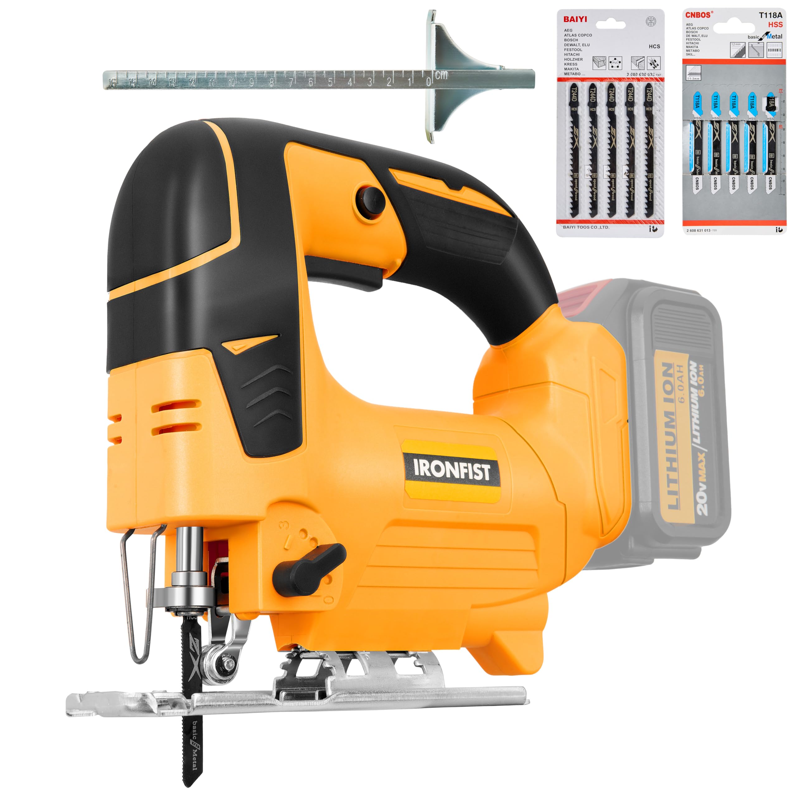 IRONFIST Jig Saw, Cordless 20V Lithium Saber saw, Adjustable 4-Position Orbital wood and metal cutting machine Compatible with DEWALT Battery (Tool Only, NO Battery)